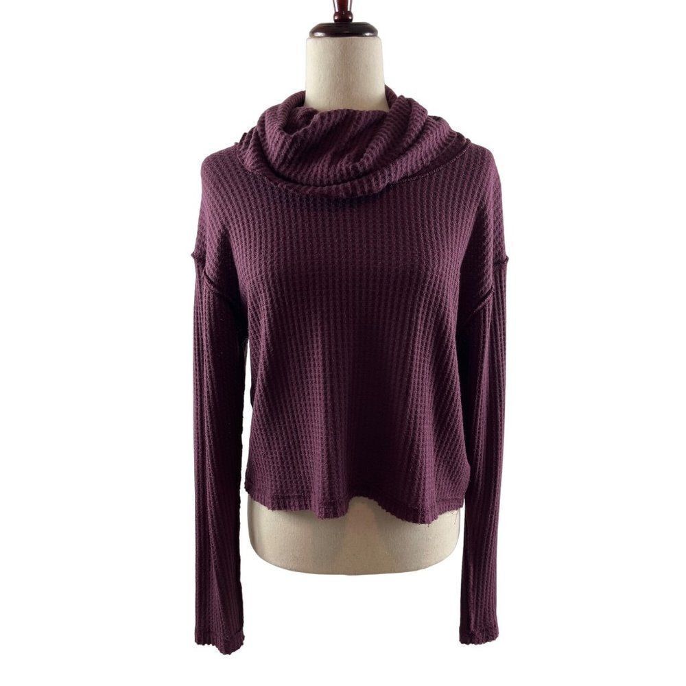 Free People We the Free Wildcat Waffle Knit Cropped Thermal Purple XS Boho